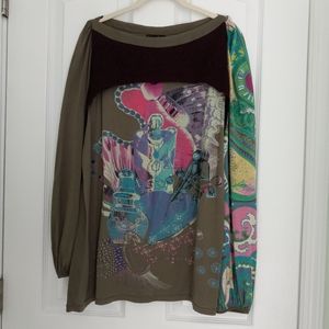 Custo Long Sleeve Graphic Top with Knit Bolero Overlay Contemporary Streetwear